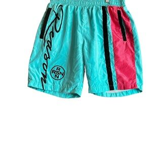 Reason Athletic Blue and Pink Swim Shorts with Color-Blocking Design SZ L